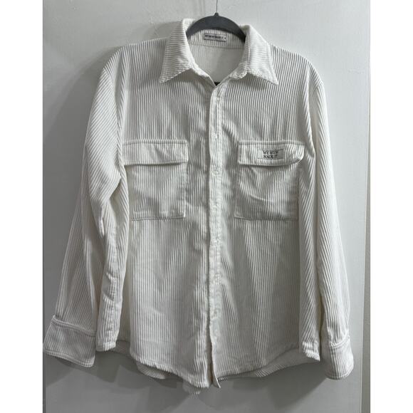 My‎ Mum Made It Medium White Button Down Long Sleeve Textured Comfy Logo - Picture 1 of 11